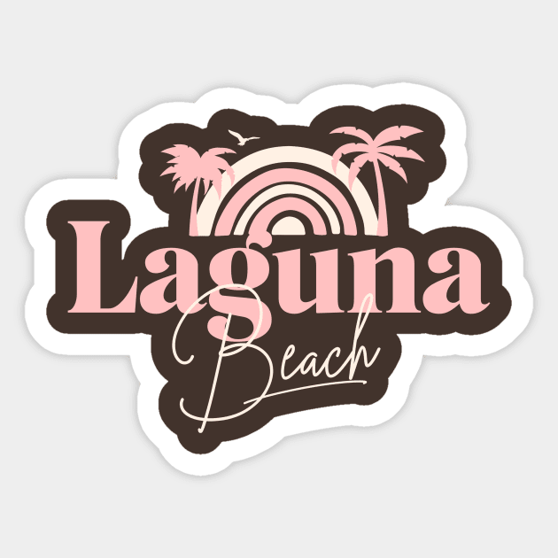 Laguna Beach Vintage Half Sunset Tee with Pink Palm Trees and Script Font Sticker by Christmas Clatter